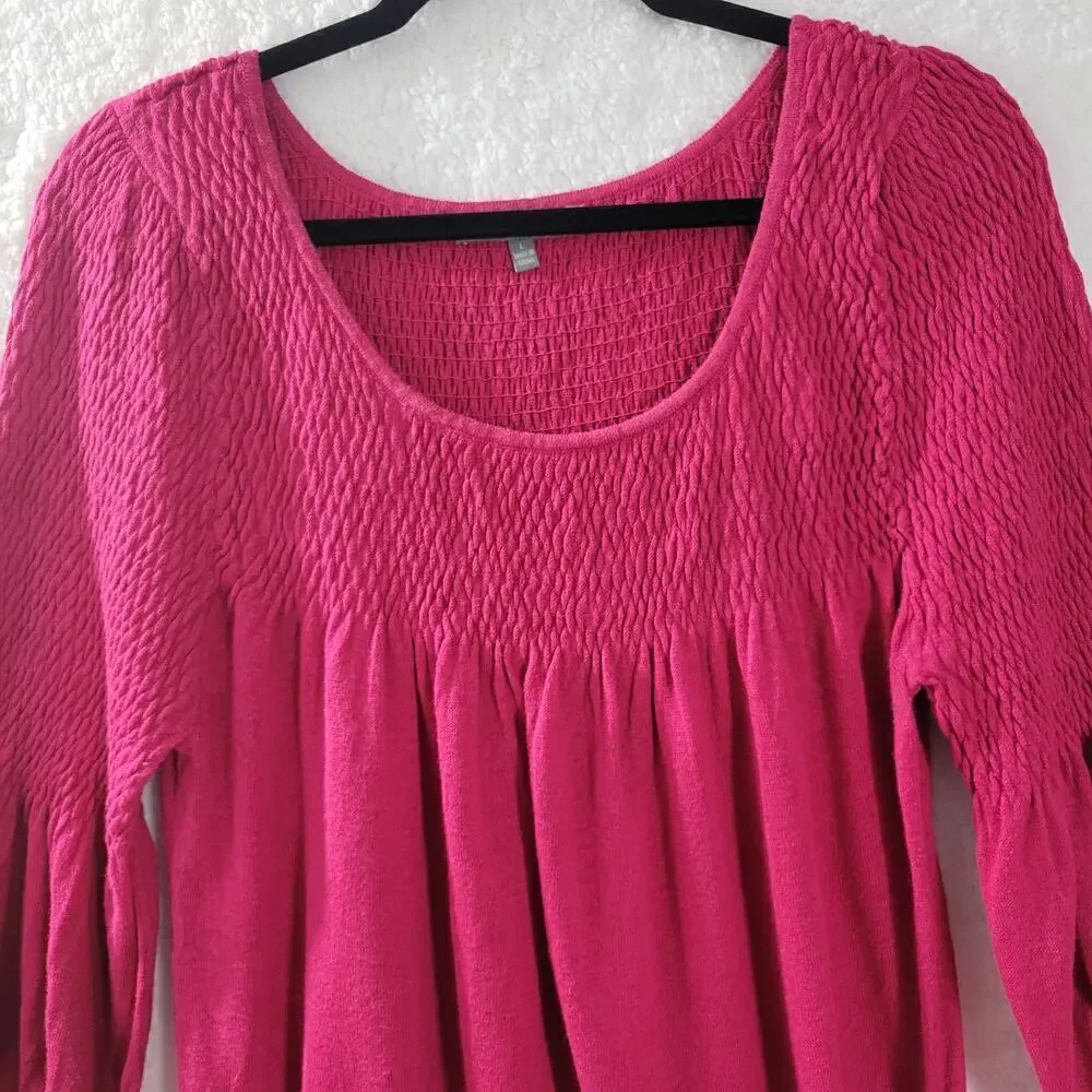 NY Collection Womens Sweater Sz‎ L Pink Balloon Sleeve Minimalist Babydoll